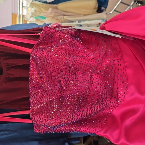 Hot Pink Strapless Prom Dress - Picture 4 of 7